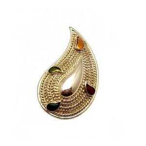 Avon Vintage Gold Tone Paisley Brooch Multicolor Teardrop Stones 1980s
